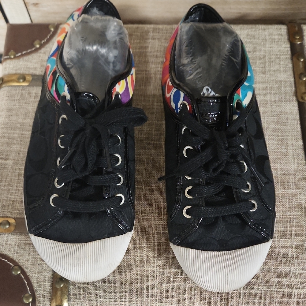 Coach Black Canvas Sneakers with Rubber Toe Caps Multi Color Design